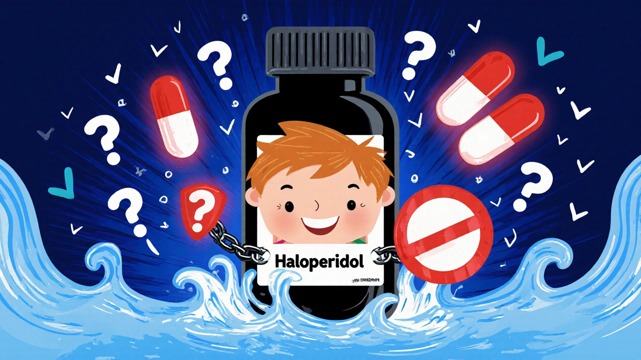 A child breaking free from a medication bottle as glowing pills fly like shields, bringing calm relief.