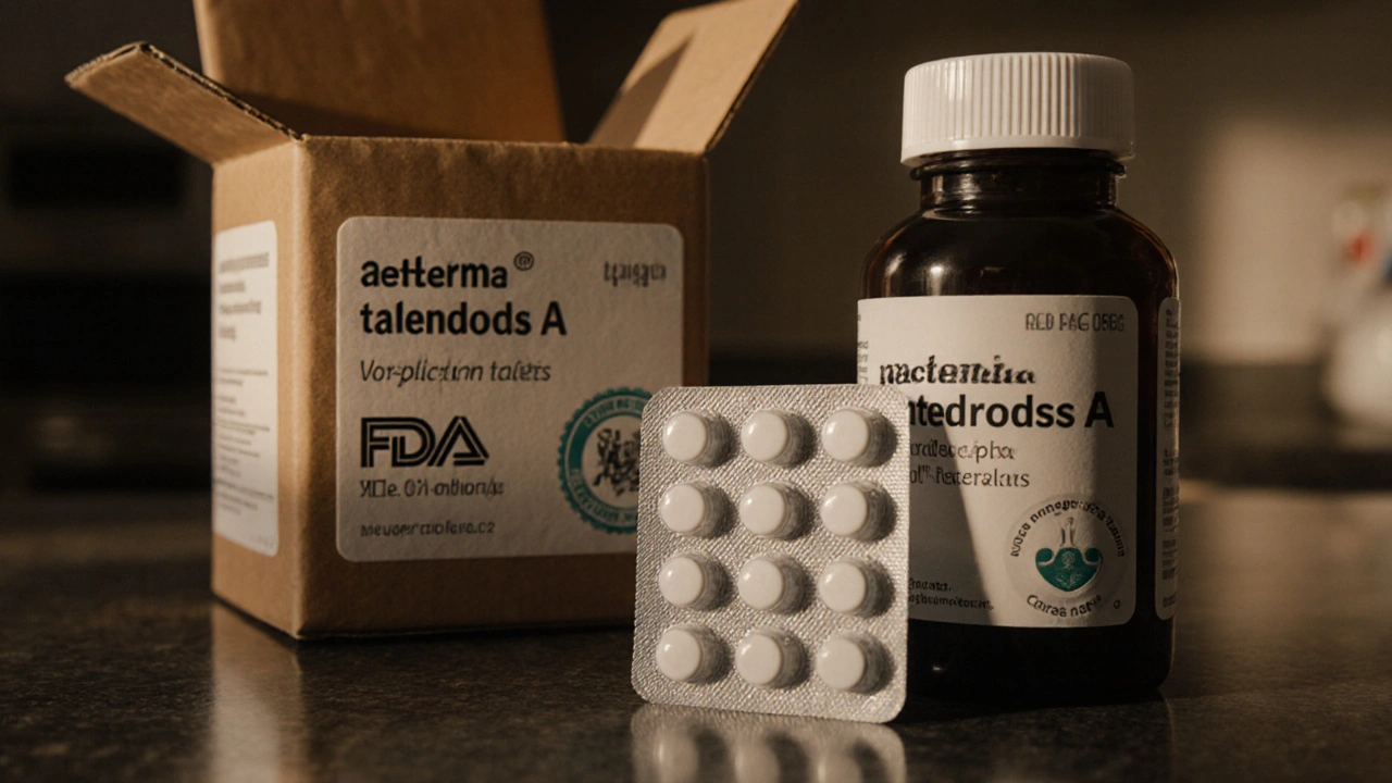 Open delivery box showing generic hormone tablets and packaging