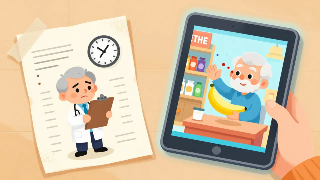 A comparison between an old paper cognitive test and a modern digital test with animated tracking features.